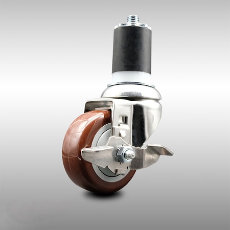 Service Caster 3.5 Inch 316SS Maroon Polyurethane Swivel 1-3/4 Inch Expanding Stem Caster Brake SCC-SS316EX20S3514-PPUB-MRN-TLB-134
